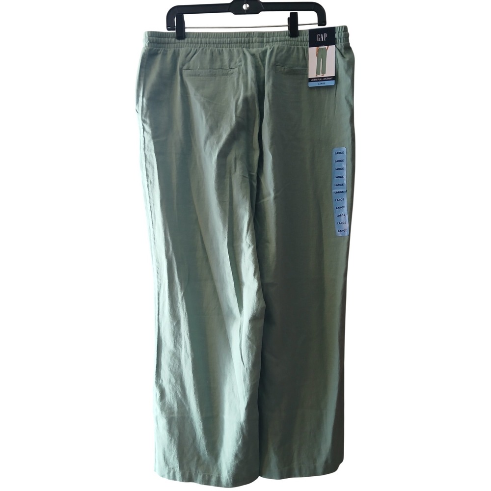 GAP Linen Pull-On Pants Sage Green Wide Leg Drawstring Trousers Large NEW - Picture 7 of 10